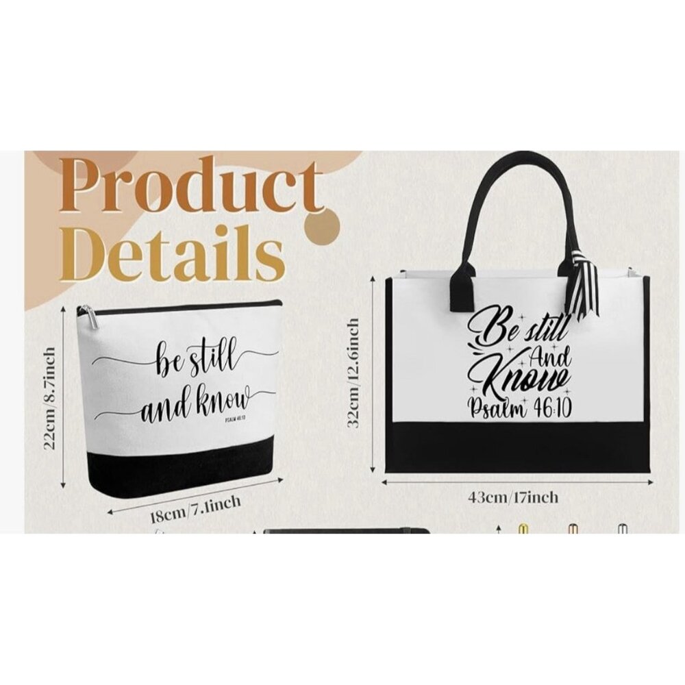 2 Pcs Christian Gift Set for Women Faith Religious Christmas Tote Makeup Pen Bag - Picture 3 of 4